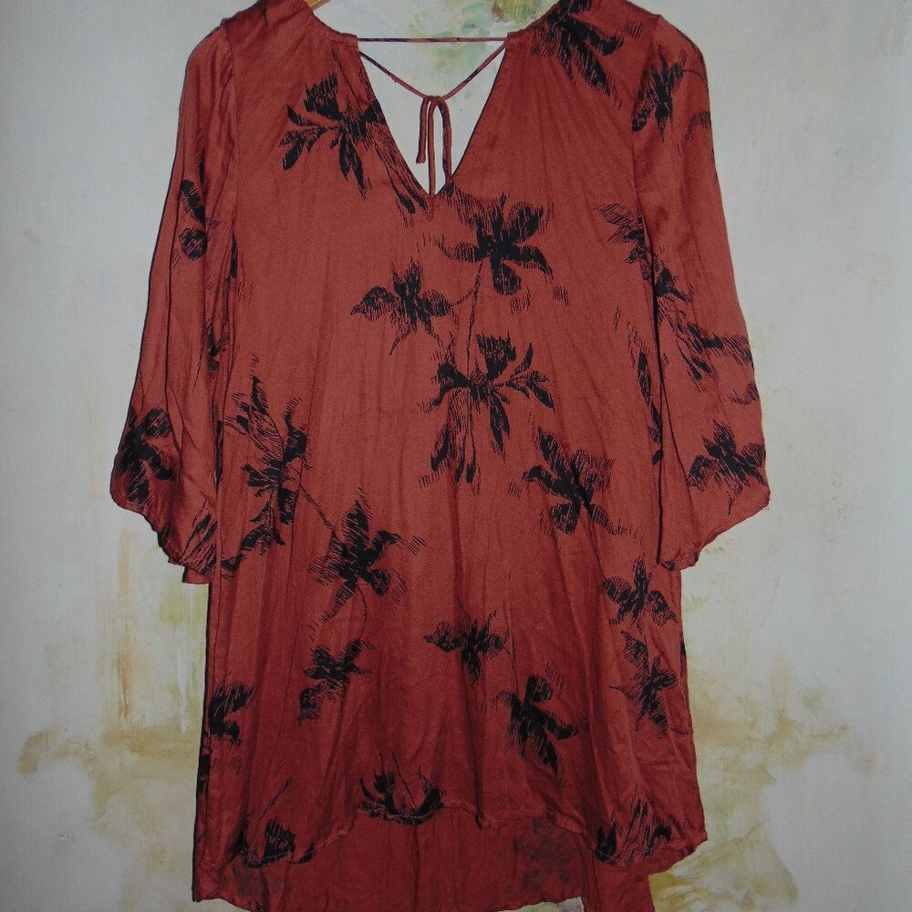 Amuse Society Dress Modal Boho Floral Brown Black Hippie Peasant Lagen Look XS